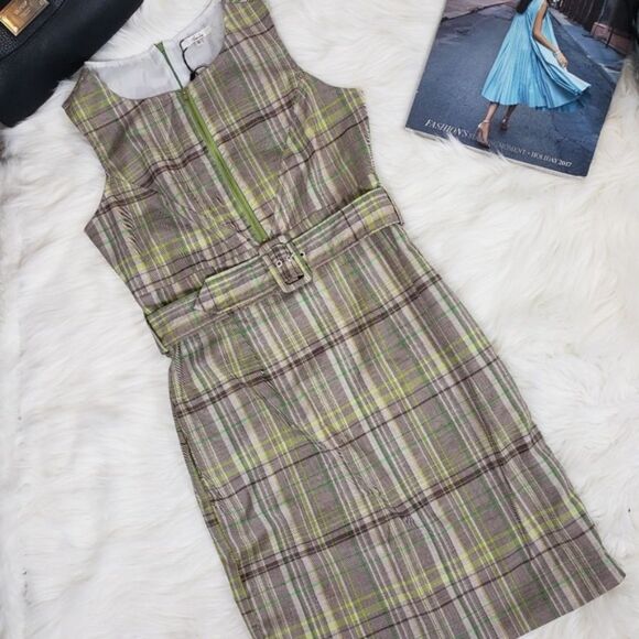Amelia New york plaid sheath career belted Sleeveless knee length dress Size 8 - Picture 4 of 10